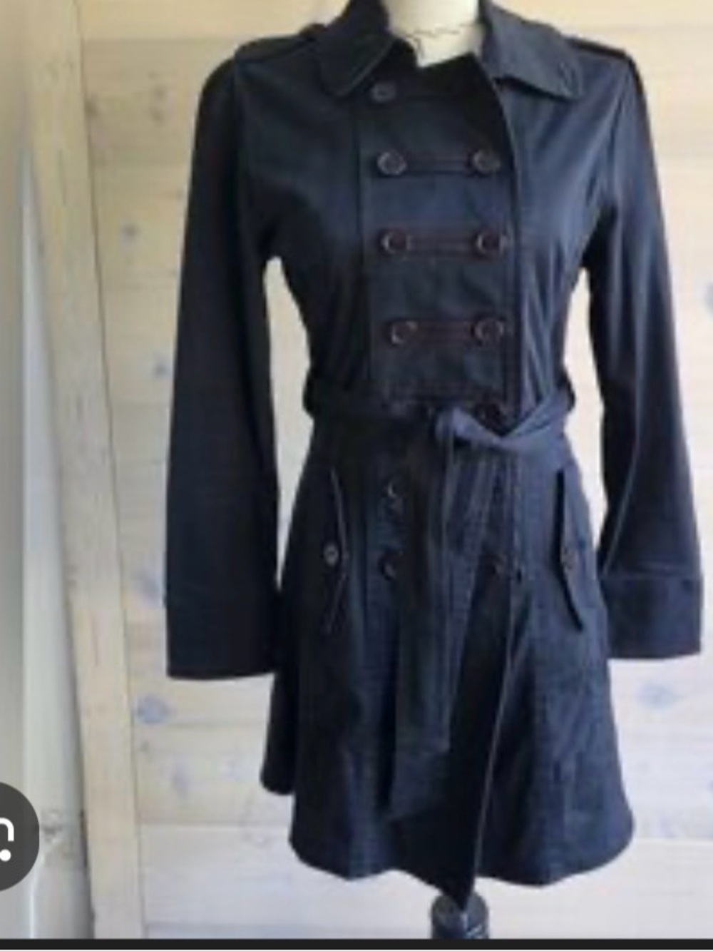 ISO SASHIMI Small or Medium military Black Double-Breasted Trench Coat with Belt